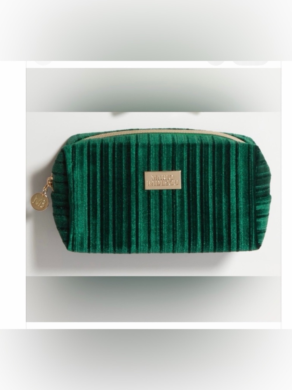 Mario Badescu Green Striped Velour Makeup Cosmetics Case Bag New with Tags